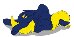 Size: 4000x2000 | Tagged: safe, artist:dracoflames, oc, oc only, oc:naveen numbers, pegasus, pony, family guy, family guy death pose, frog (hoof), lying down, male, simple background, solo, transparent background, underhoof