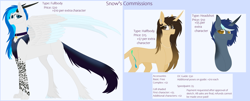 Size: 1920x777 | Tagged: safe, artist:snows-doodles, oc, original species, advertisement, bust, commission info, commissions open, full body, half body, halfbody