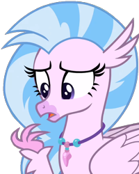 Size: 688x858 | Tagged: safe, edit, edited screencap, screencap, silverstream, classical hippogriff, hippogriff, pony, g4, the hearth's warming club, background removed, female, looking left, mare, one leg raised, pink skin, png, sad, simple background, solo, standing, transparent background
