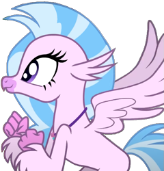 Size: 643x670 | Tagged: safe, edit, edited screencap, screencap, silverstream, classical hippogriff, hippogriff, pony, g4, the hearth's warming club, background removed, female, flying, looking left, mare, pink skin, png, simple background, solo, transparent background