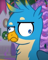 Size: 621x775 | Tagged: safe, edit, edited screencap, editor:horsesplease, screencap, gallus, griffon, g4, the hearth's warming club, derp, gallus the rooster, gallusposting, stupid