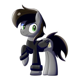 Size: 787x787 | Tagged: safe, artist:trackheadtherobopony, oc, oc only, oc:razor uniboop, pegasus, pony, clothes, simple background, solo, white background