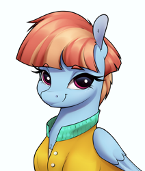 Size: 2309x2725 | Tagged: safe, artist:aquaticvibes, windy whistles, pegasus, pony, g4, bust, clothes, female, high res, mare, portrait, shirt, simple background, solo, white background
