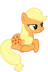 Size: 732x1091 | Tagged: safe, artist:foxyfell1337, applejack (g1), earth pony, pony, g1, g4, g1 to g4, generation leap, lidded eyes, lying down, prone, simple background, smiling, solo, transparent background