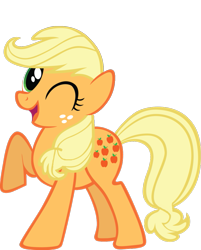 Size: 801x998 | Tagged: safe, artist:foxyfell1337, applejack (g1), earth pony, pony, g1, g4, g1 to g4, generation leap, looking at you, one eye closed, open mouth, open smile, raised hoof, simple background, smiling, solo, transparent background, wink, winking at you