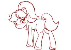 Size: 2388x1668 | Tagged: safe, artist:php156, posey bloom, earth pony, pony, g5, angry, blushing, butt, dock, female, frown, jewelry, looking back, mare, monochrome, necklace, plot, simple background, solo, tail, white background