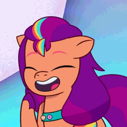 Size: 532x532 | Tagged: safe, screencap, sunny starscout, earth pony, pony, g5, my little pony: tell your tale, spoiler:g5, spoiler:my little pony: tell your tale, animated, credits, cropped, cute, ending, female, gif, laughing, mare, solo, sunnybetes