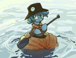Size: 512x389 | Tagged: safe, artist:plunger, oc, oc only, pony, drawthread, female, hat, lifejacket, mare, paddle, ponified, ponified photo, pumpkin, reference in the description, requested art, sailing, solo