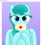 Size: 2880x3068 | Tagged: safe, artist:rainbowšpekgs, spring melody, sprinkle medley, pegasus, pony, bedroom eyes, blushing, bronybait, cute, female, heart, heart eyes, letter, looking at you, love letter, loving gaze, mare, mouth hold, smiling, solo, wingding eyes