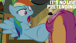 Size: 1920x1080 | Tagged: safe, edit, edited screencap, editor:quoterific, screencap, rainbow dash, scootaloo, g4, the washouts (episode), clubhouse, crusaders clubhouse