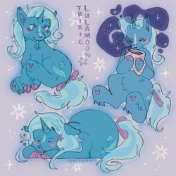 Size: 2048x2048 | Tagged: safe, artist:kibysun, trixie, pony, unicorn, g4, beard, blushing, bow, chest fluff, ear piercing, earring, eyes closed, facial hair, high res, jewelry, piercing, sleeping, solo, tail, tail bow