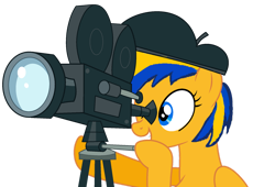 Size: 1280x868 | Tagged: safe, artist:mlpfan3991, oc, oc:flare spark, pegasus, pony, g4, beret, camera, director, female, hat, simple background, solo, transparent background, tripod