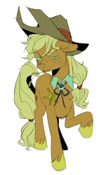 Size: 680x1125 | Tagged: safe, artist:chunkysoup22, applejack, earth pony, pony, g4, lidded eyes, looking at you, sheriff, sheriff's badge, simple background, solo, straw in mouth, unamused, white background