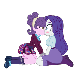 Size: 1176x1104 | Tagged: safe, artist:brightstar40k, artist:swiftgaiathebrony, rarity, suri polomare, human, equestria girls, g4, blush sticker, blushing, duo, female, kiss on the lips, kissing, kneeling, lesbian, shipping, simple background, surity, surprise kiss, transparent background