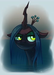Size: 2926x4096 | Tagged: safe, artist:taneysha, queen chrysalis, changeling, changeling queen, g4, bust, crown, eyeshadow, female, floppy ears, high res, jewelry, lidded eyes, makeup, pouting, regalia, solo