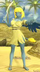 Size: 2160x3840 | Tagged: safe, artist:kevhon, oc, oc only, oc:pietas lazuli, sphinx, anthro, plantigrade anthro, 3d, anthro oc, bush, carpet, clothes, cup, desert, dress, eyebrows, female, fruit, high res, khopesh, palm tree, rock, sandals, signature, smiling, smirk, solo, source filmmaker, sphinx oc, sword, tree, weapon