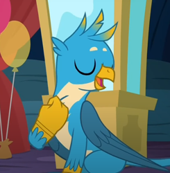 Size: 684x698 | Tagged: safe, screencap, gallus, griffon, g4, uprooted, cropped, eyes closed, male, solo