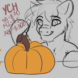 Size: 1000x1000 | Tagged: safe, artist:fkk, oc, pony, advertisement, animated, commission, halloween, holiday, looking at you, pumpkin, smiling, smiling at you, solo, ych animation, ych sketch, your character here