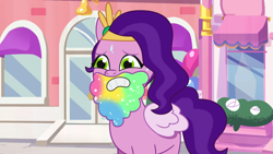 Size: 3300x1857 | Tagged: safe, screencap, pipp petals, pegasus, pony, g5, my little pony: tell your tale, pippsqueaks forever, spoiler:g5, spoiler:my little pony: tell your tale, spoiler:tyts01e28, beard, drama queen pipp, facial hair, female, mare, solo