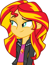 Size: 3000x3966 | Tagged: safe, artist:cloudy glow, sunset shimmer, human, equestria girls, g4, my little pony equestria girls, clothes, eyebrows, female, high res, jacket, leather, leather jacket, simple background, smiling, smirk, solo, transparent background, vector