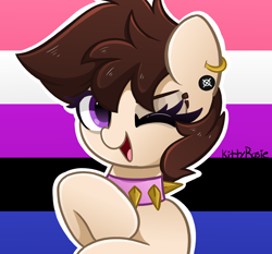 Size: 3536x3290 | Tagged: safe, alternate version, artist:kittyrosie, oc, oc only, oc:allicoot, pony, commission, cute, genderfluid pride flag, high res, icon, ocbetes, open mouth, pride, pride flag, solo