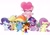 Size: 2048x1431 | Tagged: safe, artist:lachlandingoofficial, applejack, fluttershy, pinkie pie, rainbow dash, rarity, spike, twilight sparkle, oc, oc:lachlan dingo, alicorn, dingo, dragon, earth pony, pegasus, pony, unicorn, g4, g4.5, my little pony: pony life, bean mouth, bipedal, clothes, eyes closed, female, male, mane seven, mane six, mare, open mouth, simple background, twilight sparkle (alicorn), white background, winged spike, wings