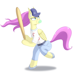 Size: 4000x4000 | Tagged: safe, artist:drakang, fluttershy, pegasus, pony, g4, baseball, clothes, female, food, game, gum, mare, shorts, simple background, solo, sports, sports shorts, uniform, white background