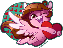 Size: 1164x886 | Tagged: safe, artist:amberpone, oc, oc only, oc:shyfly, pegasus, pony, chibi, cute, digital, digital art, female, flying, gift art, happy, heart, mare, paint tool sai, pink fur, simple background, solo, transparent background, wings