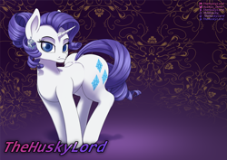 Size: 2543x1797 | Tagged: safe, alternate version, artist:thehuskylord, rarity, pony, unicorn, female, horn, jewelry, large butt, looking at you, mare, multiple variants, smiling, solo