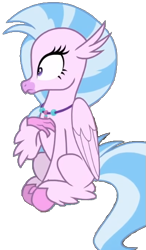 Size: 325x556 | Tagged: safe, edit, edited screencap, screencap, silverstream, classical hippogriff, hippogriff, pony, g4, school raze, background removed, female, looking left, mare, pink skin, png, profile, simple background, sitting, solo, transparent background