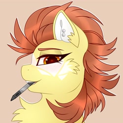 Size: 4000x4000 | Tagged: safe, artist:chromatic-sheen, oc, oc only, oc:burst sketch, pegasus, pony, bust, cheek fluff, chest fluff, ear fluff, female, looking at you, mare, pegasus oc, pen, pencil, simple background, solo