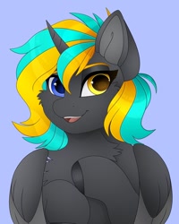 Size: 960x1200 | Tagged: safe, artist:chromatic-sheen, oc, oc only, alicorn, pony, alicorn oc, bust, commission, female, heterochromia, horn, mare, solo, wings