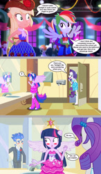 Size: 2664x4577 | Tagged: safe, artist:silverbuller, edit, edited screencap, screencap, applejack, flash sentry, rainbow dash, rarity, twilight sparkle, alicorn, human, equestria girls, g4, bare shoulders, bathroom, big crown thingy, comic, element of magic, female, jewelry, male, mirror, regalia, screencap comic, ship:flashlight, shipping, sleeveless, straight, strapless, twilight sparkle (alicorn)