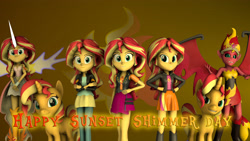 Size: 3840x2160 | Tagged: safe, artist:fazbearsparkle, sunset shimmer, human, pony, unicorn, equestria girls, equestria girls series, g4, 3d, daydream shimmer, geode of empathy, high res, magical geodes, multeity, self paradox, shimmerstorm, source filmmaker, sunset satan