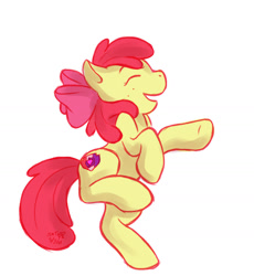 Size: 1280x1393 | Tagged: safe, artist:siamese712-sketch-a-day, apple bloom, earth pony, pony, g4, adorabloom, cute, eyes closed, female, filly, foal, open mouth, simple background, solo, standing, standing on one leg, white background