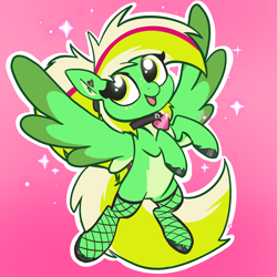 Size: 2090x2090 | Tagged: safe, artist:pfeffaroo, oc, oc only, oc:gumdrops, pegasus, pony, collar, female, fishnet stockings, freckles, heart earring, high res, mare, open mouth, pale belly, pegasus oc, solo, sparkles, spread wings, wings