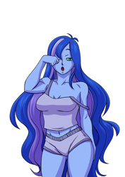 Size: 2894x4093 | Tagged: safe, artist:brother-tico, princess luna, vice principal luna, human, equestria girls, g4, belly button, breasts, female, one eye closed, open mouth, reasonably sized breasts, simple background, solo, white background