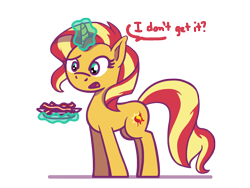 Size: 1800x1350 | Tagged: safe, artist:flutterluv, sunset shimmer, pony, unicorn, g4, bacon, bacon hair, confused, food, glowing, glowing horn, horn, levitation, magic, magic aura, meat, simple background, solo, telekinesis, transparent background