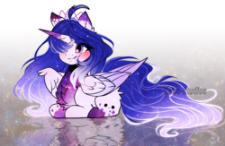 Size: 3064x1999 | Tagged: safe, artist:krissstudios, oc, oc only, alicorn, pony, alicorn oc, chest fluff, female, horn, lying down, mare, prone, reflection, solo, wings