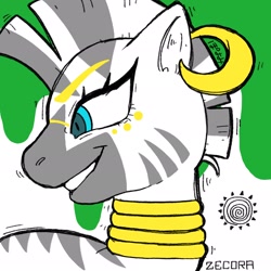 Size: 2048x2048 | Tagged: safe, artist:usapipoyoyo, zecora, zebra, g4, bust, female, green background, high res, simple background, solo, white background
