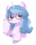 Size: 1500x1858 | Tagged: safe, artist:ginmaruxx, izzy moonbow, pony, unicorn, g5, :3, blushing, bust, cute, female, glasses, horn, izzybetes, looking at you, mare, simple background, solo, white background