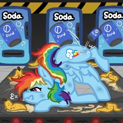 Size: 2000x2000 | Tagged: safe, artist:nootaz, rainbow dash, pegasus, pony, g4, banana peel, conveyor belt, high res, slumped, soda machine, space station 13, tripped