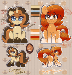 Size: 1927x2000 | Tagged: safe, artist:llametsul, oc, oc only, oc:creme cookie, oc:sugar bun, earth pony, pony, unicorn, blushing, duo, female, frog (hoof), hoofbutt, mare, reference, reference sheet, underhoof