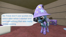 Size: 1920x1080 | Tagged: safe, artist:ask-the-luna-knight, trixie, pony, unicorn, g4, 3d, solo, source filmmaker, speech bubble, text