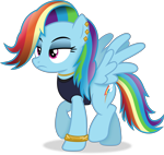 Size: 3892x3695 | Tagged: safe, artist:anime-equestria, rainbow dash, pegasus, pony, alternate hairstyle, bracelet, clothes, ear piercing, earring, female, high res, jewelry, lidded eyes, mare, necklace, piercing, rainbow dash always dresses in style, simple background, solo, transparent background, vector, wings