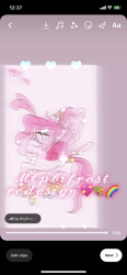 Size: 828x1792 | Tagged: safe, artist:enperry88, bifröst, flutter pony, hybrid, pegasus, pony, g4, antennae, coat markings, cute, eyelashes, facial markings, female, friendship student, hair bun, hybrid wings, looking at you, ponytail, rainbow, raised hoof, smiling, smiling at you, socks (coat markings), spread wings, wings