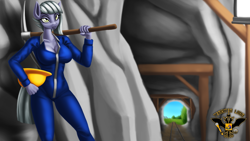 Size: 7680x4320 | Tagged: safe, artist:tsaritsaluna, limestone pie, earth pony, anthro, g4, clothes, female, hard hat, hat, lantern, mine, pickaxe, solo