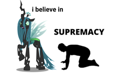 Size: 1200x720 | Tagged: safe, queen chrysalis, changeling, changeling queen, human, g4, female, meme, simple background, white background
