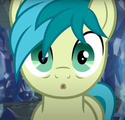 Size: 807x774 | Tagged: safe, screencap, sandbar, earth pony, pony, g4, what lies beneath, bags under eyes, cropped, looking at you, male, solo, stallion, surprised