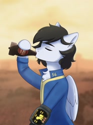 Size: 1600x2160 | Tagged: artist needed, safe, oc, oc only, pegasus, pony, fallout equestria, alcohol, coca-cola, drinking, fallout, male, nuka cola, solo, stallion